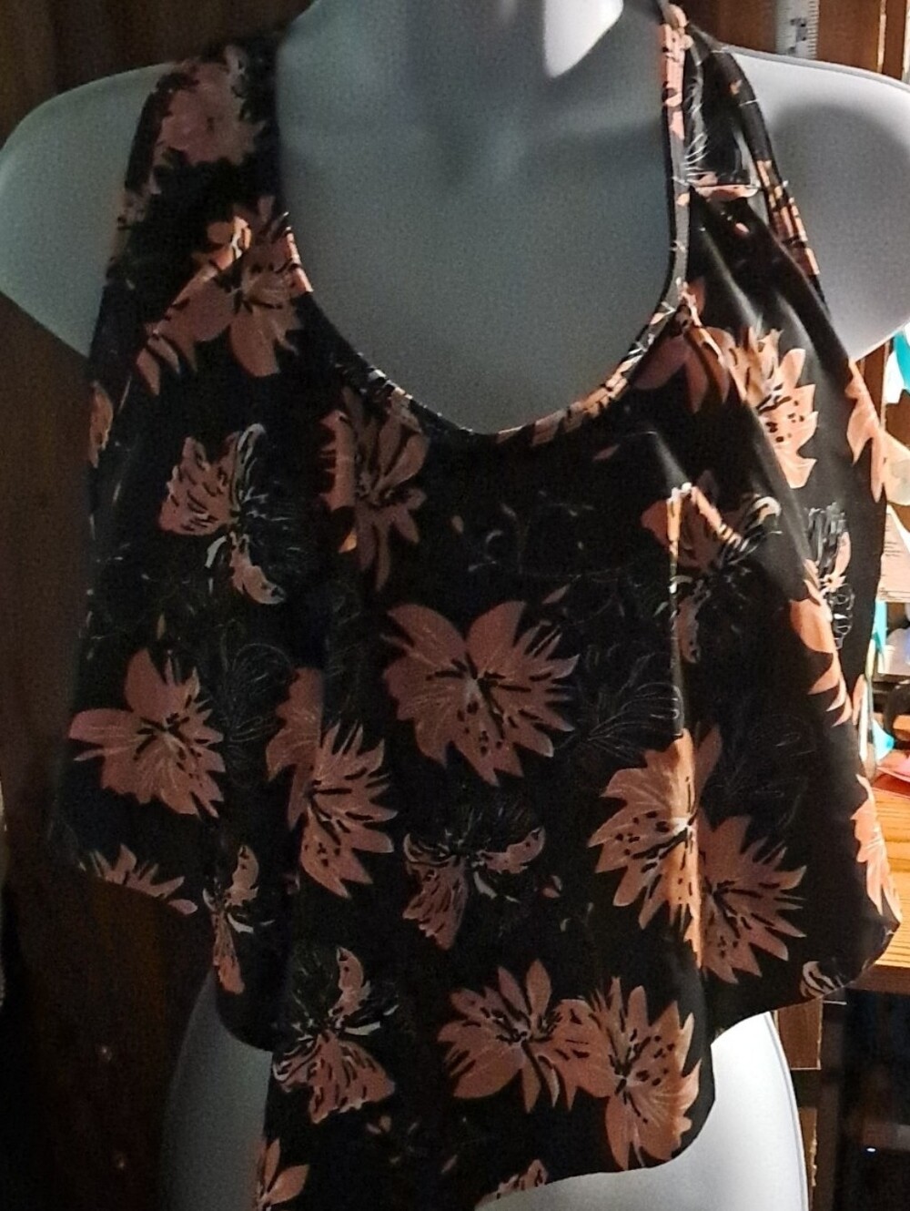 Adisputent Womens Black With Orange Flowers  Top Only NWT Size M